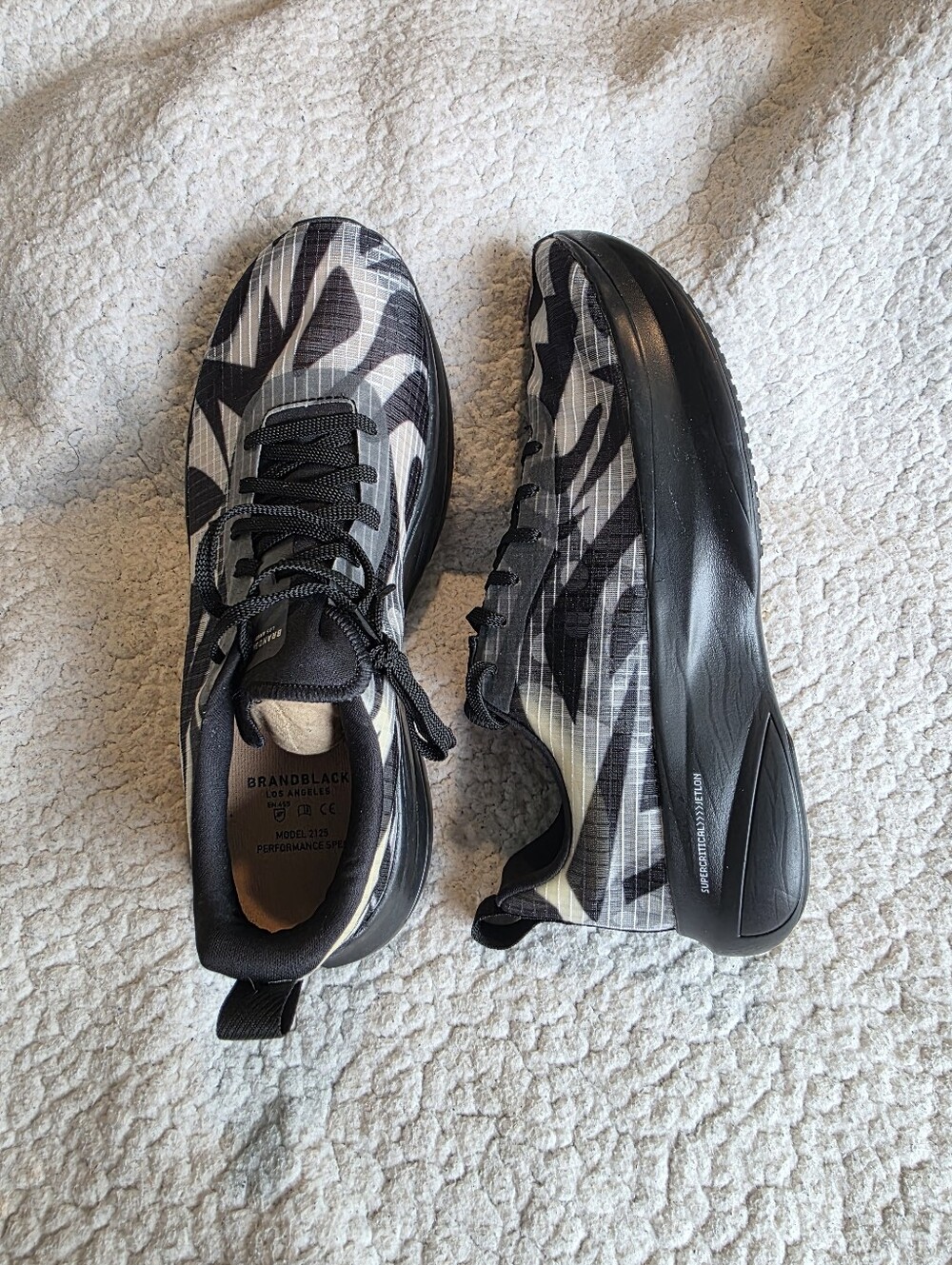 Brandblack Men’s Black & White Camouflage-Pattern Running Sneakers
